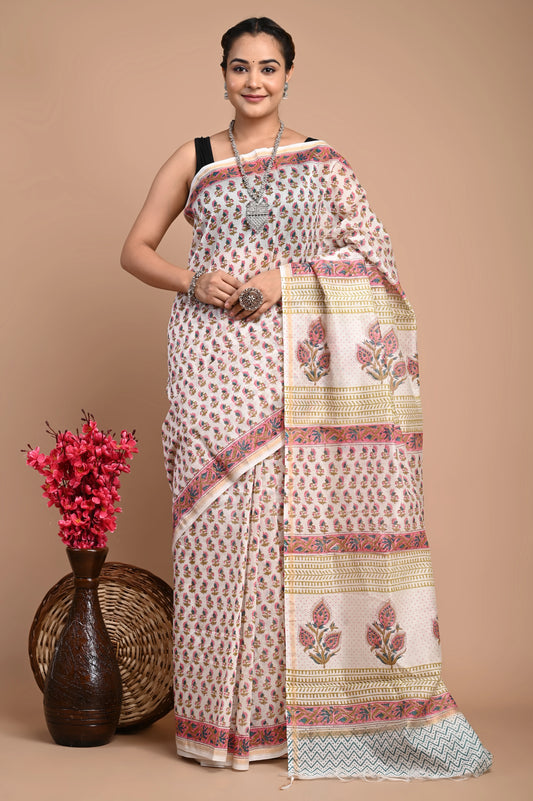 Hand Block Printed Chanderi Silk Saree