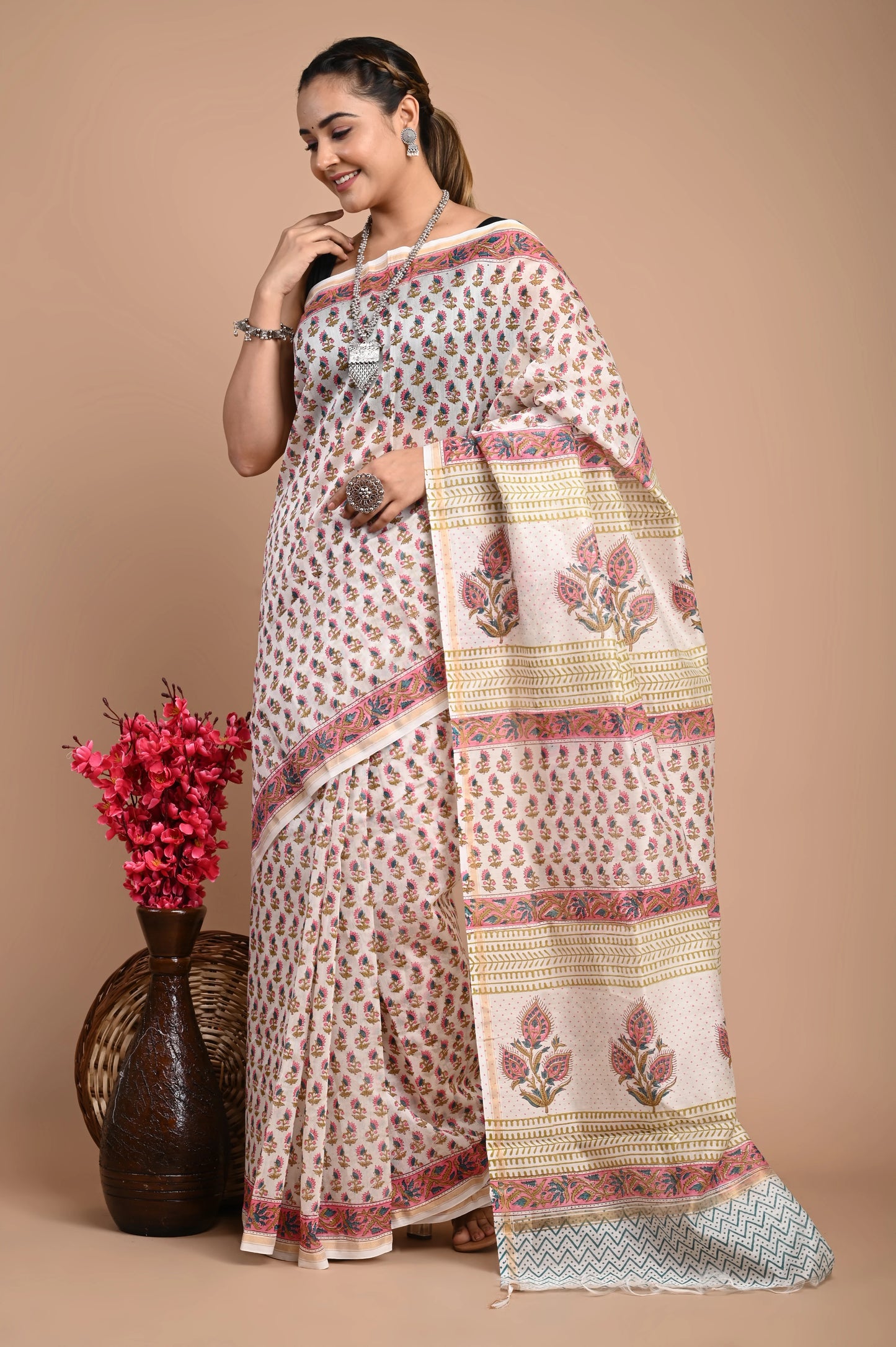 Hand Block Printed Chanderi Silk Saree