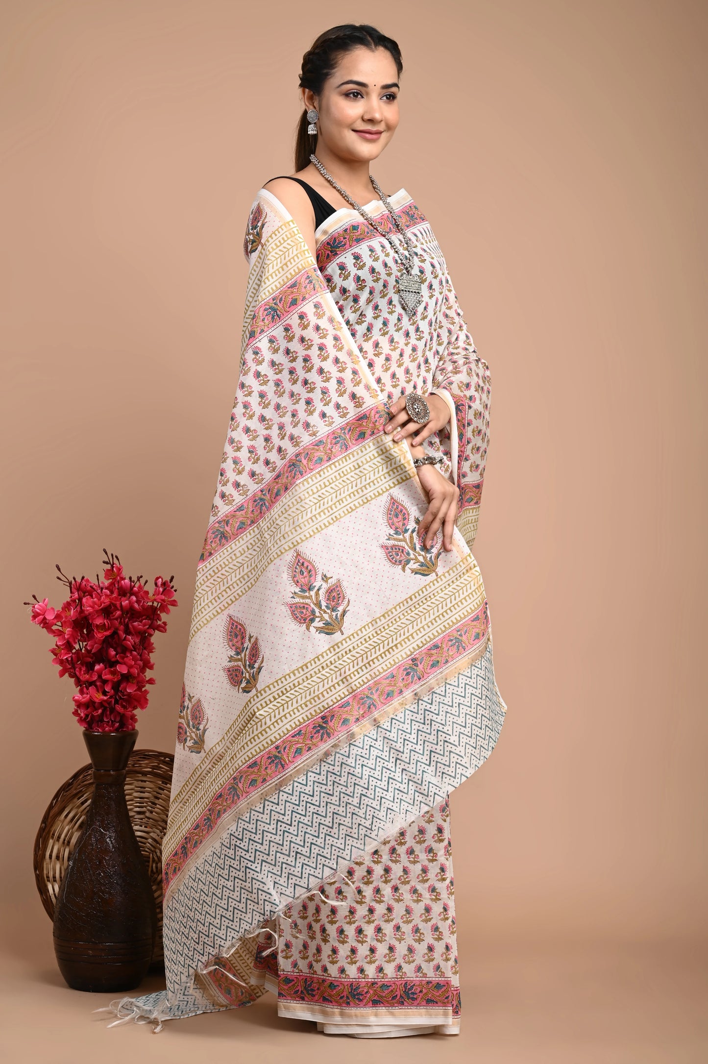 Hand Block Printed Chanderi Silk Saree