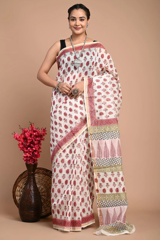 Hand Block Printed Chanderi Silk Saree