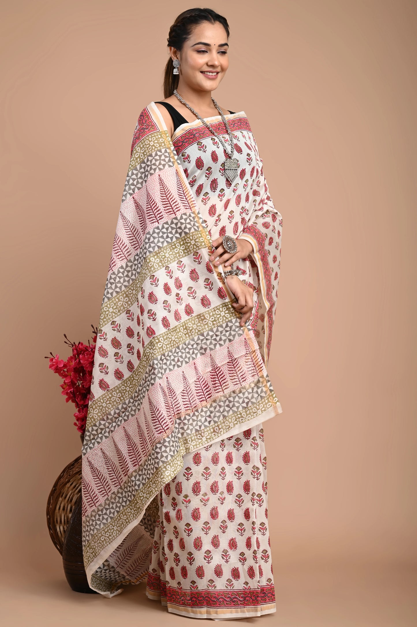 Hand Block Printed Chanderi Silk Saree