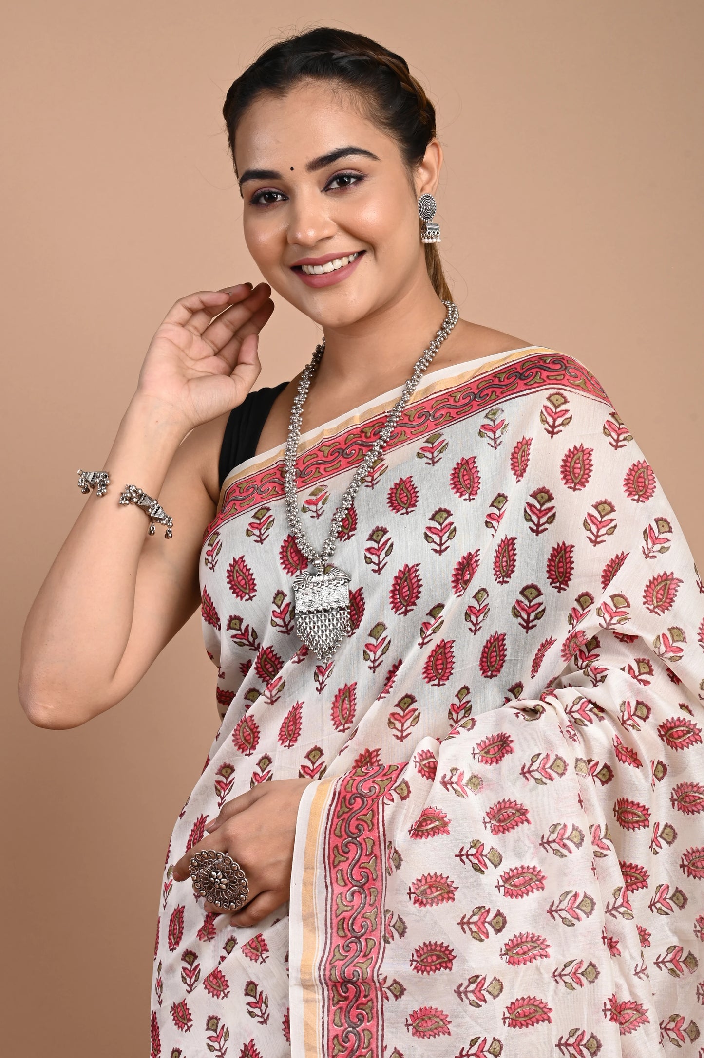 Hand Block Printed Chanderi Silk Saree