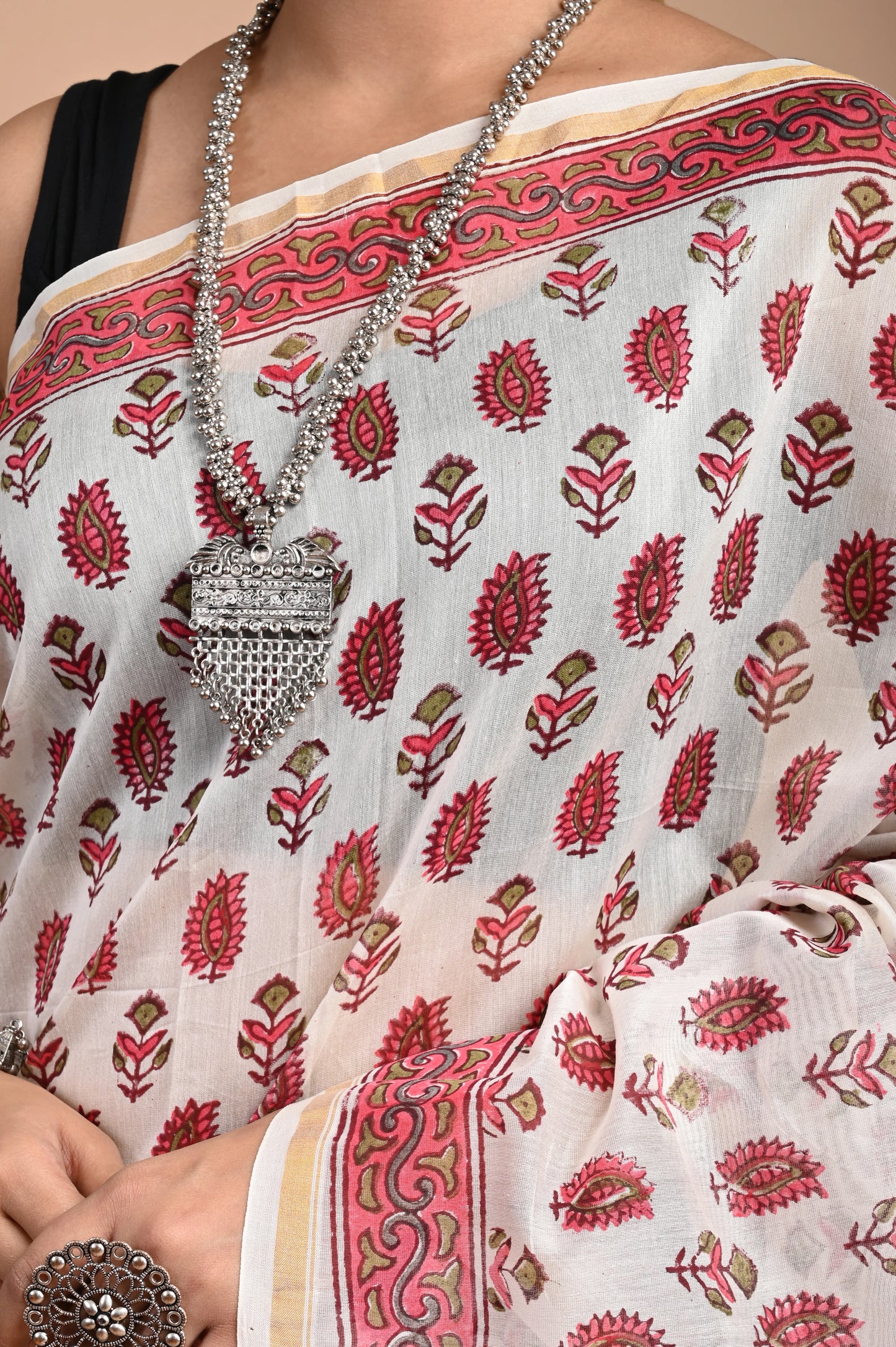 Hand Block Printed Chanderi Silk Saree