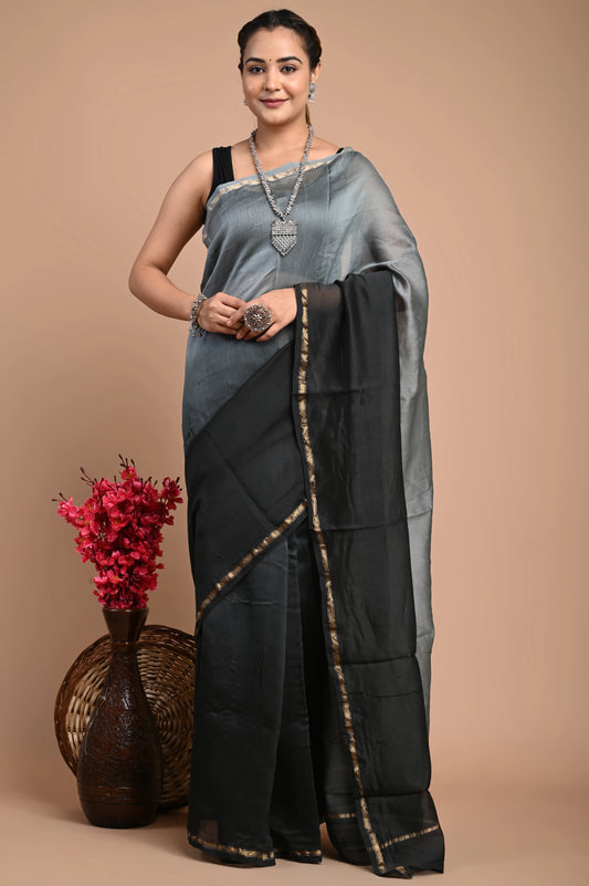 Hand Block Printed Chanderi Silk Saree (Tie & Die)