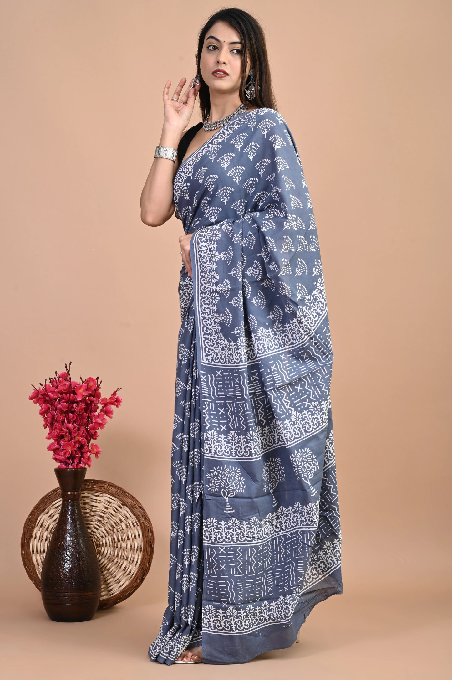 Hand Block Printed Mul Cotton Saree