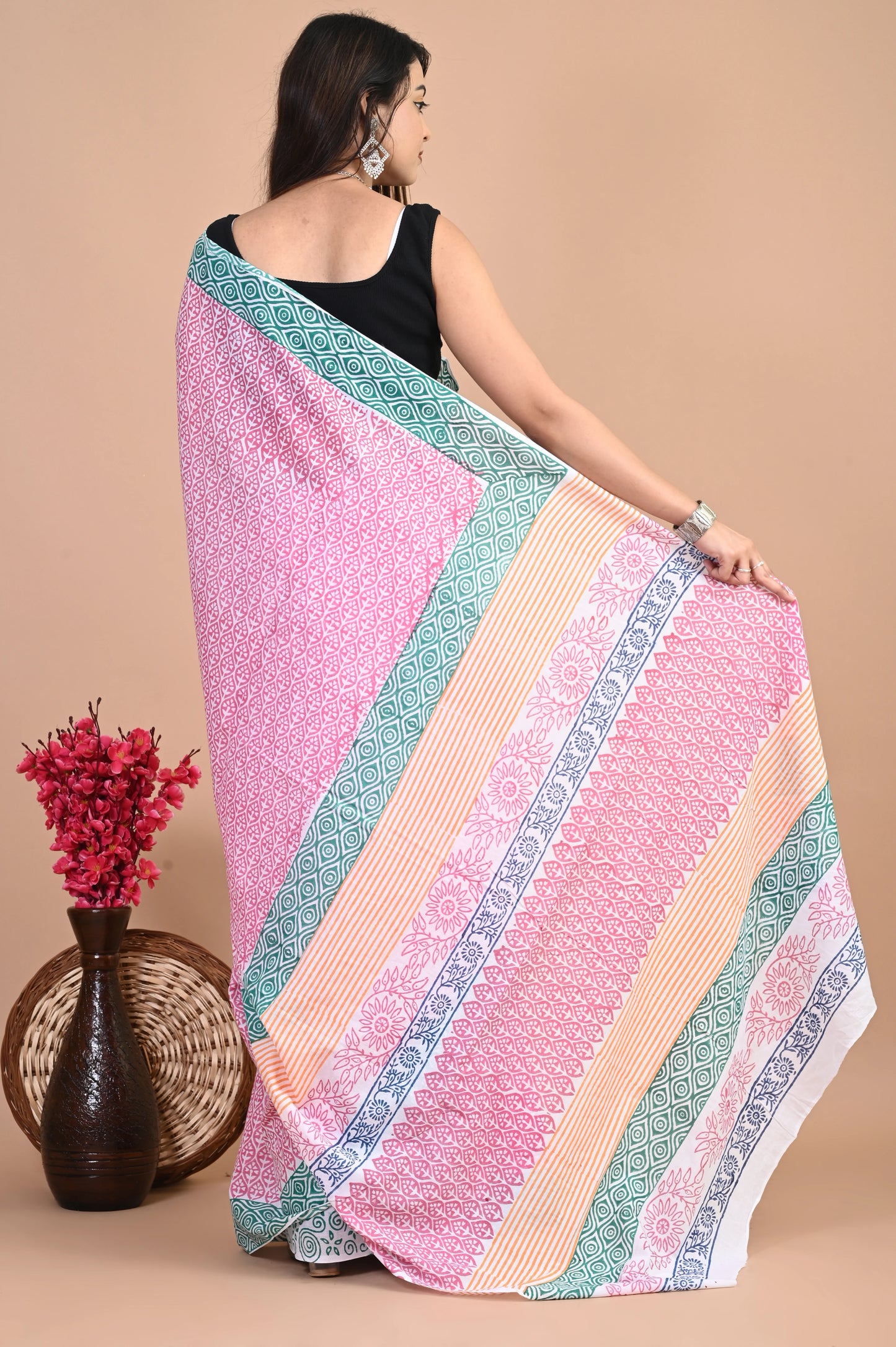 Hand Block Printed Mul Cotton Saree