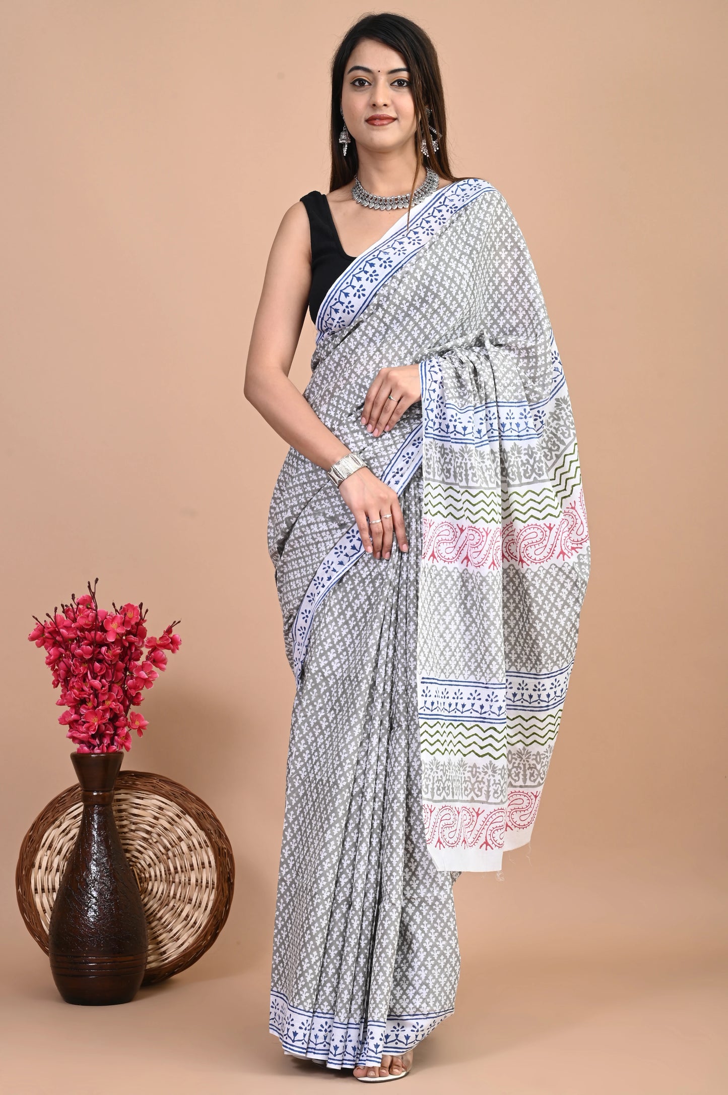 Hand Block Printed Mul Cotton Saree