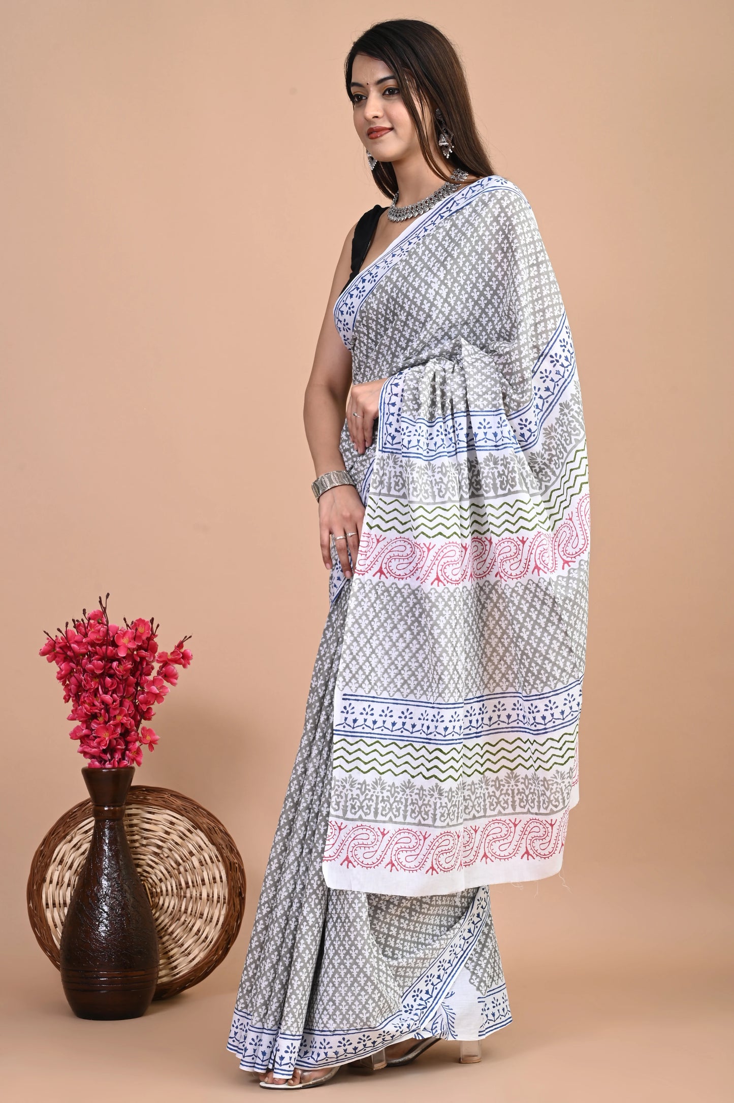 Hand Block Printed Mul Cotton Saree