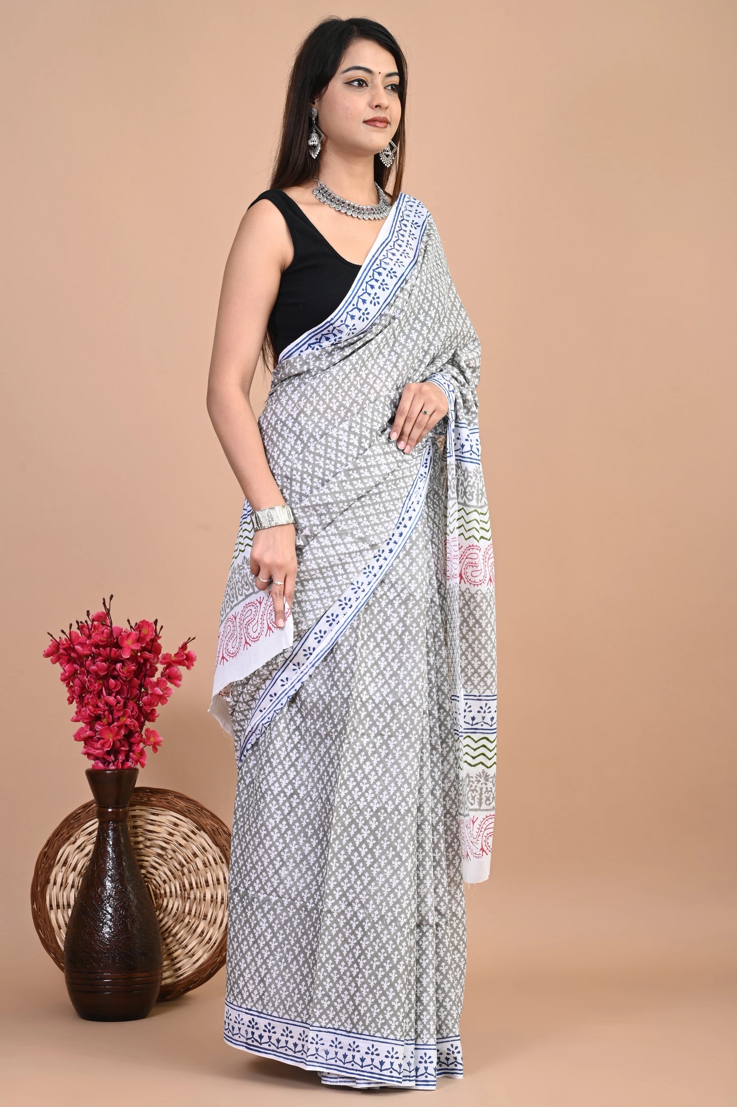Hand Block Printed Mul Cotton Saree