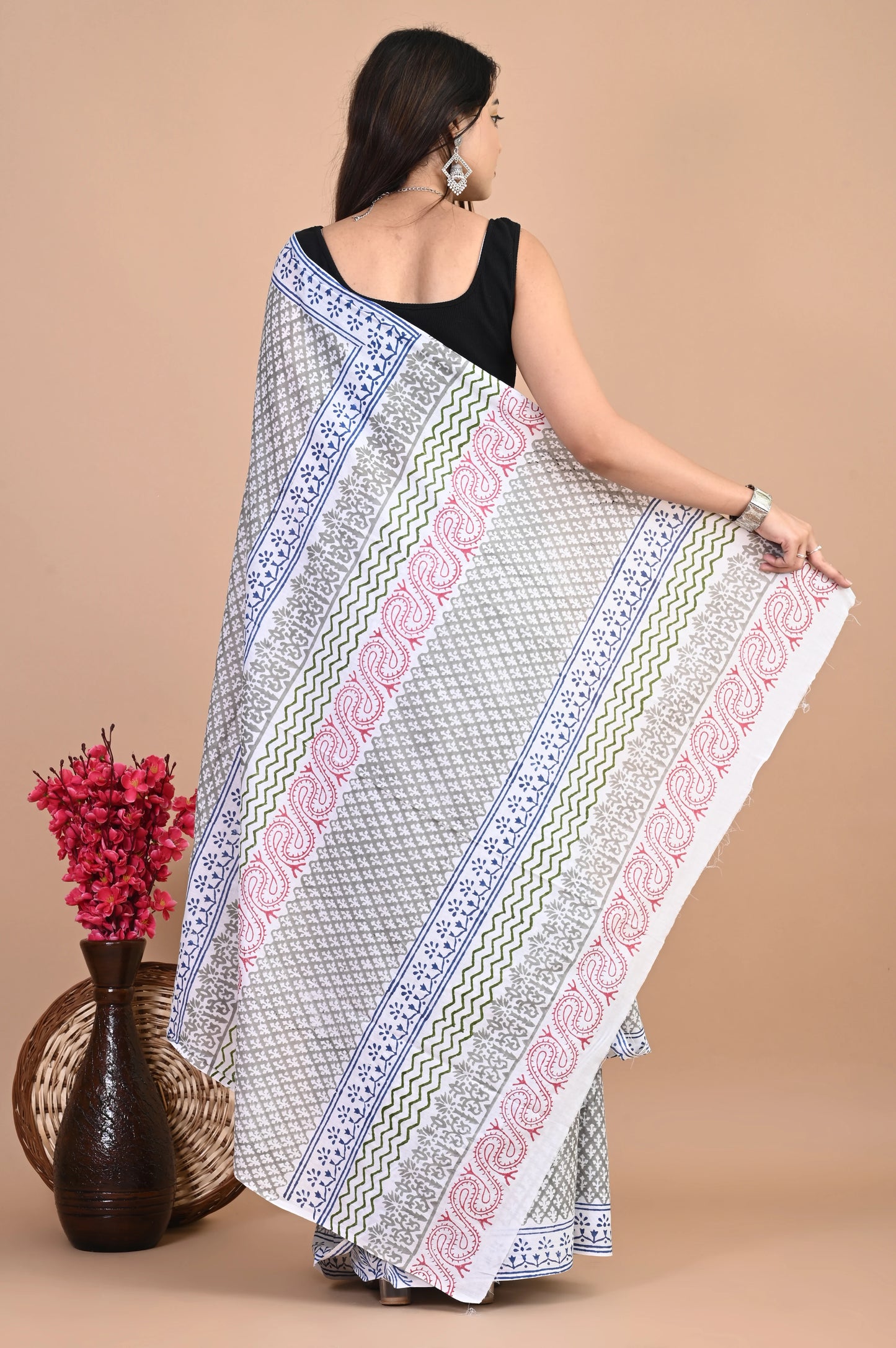 Hand Block Printed Mul Cotton Saree