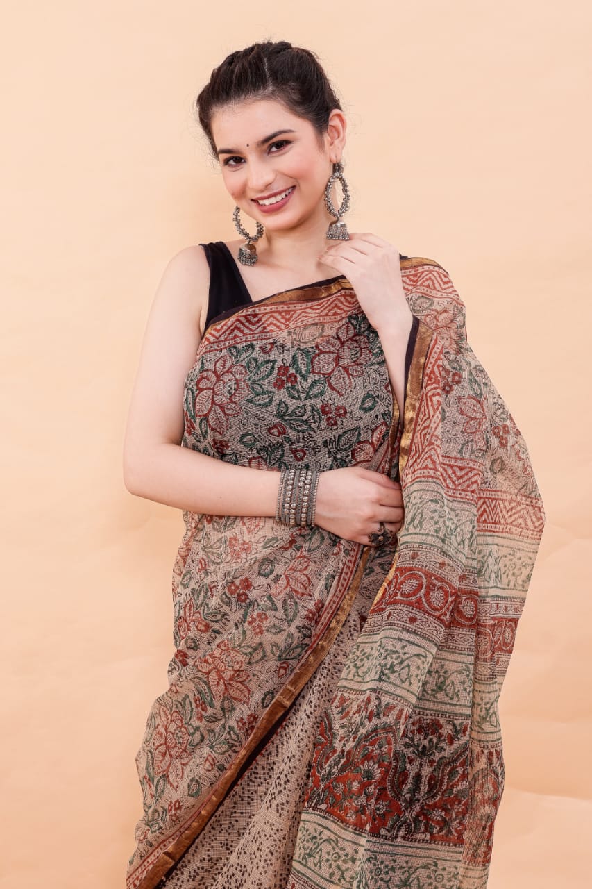 Exclusive Hand Block Premium Kota Doria Saree