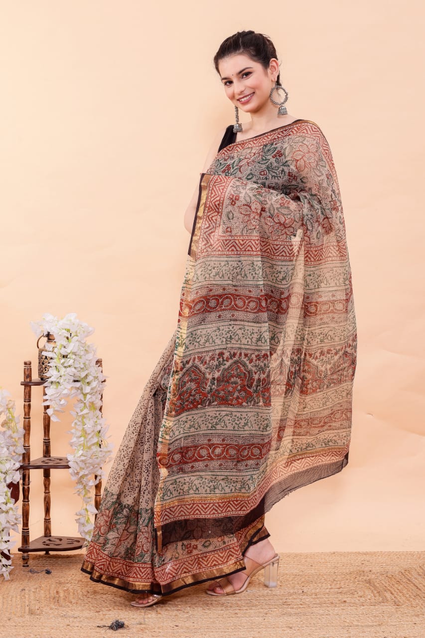 Exclusive Hand Block Premium Kota Doria Saree