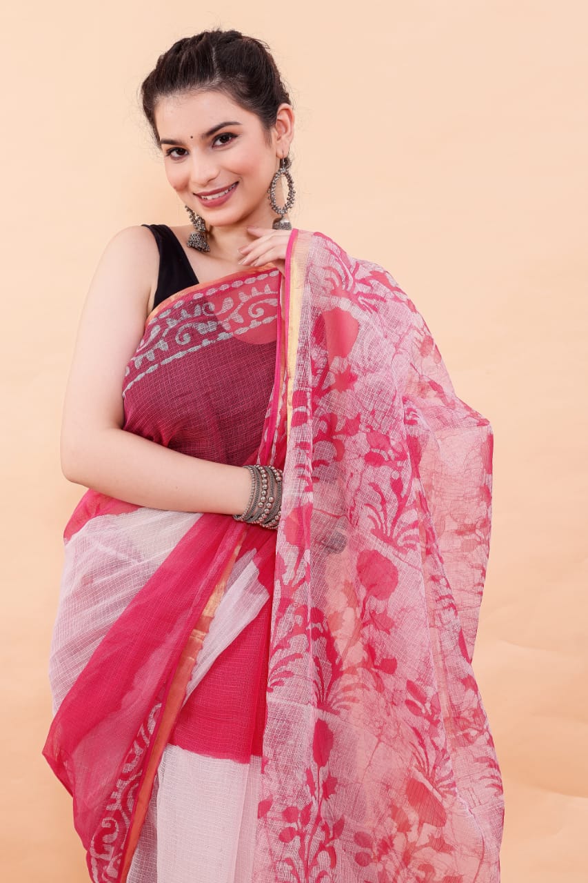 Exclusive Hand Block Premium Kota Doria Saree