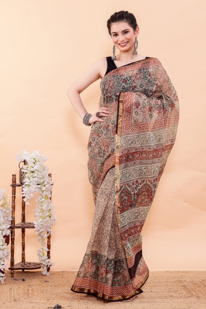 Exclusive Hand Block Premium Kota Doria Saree