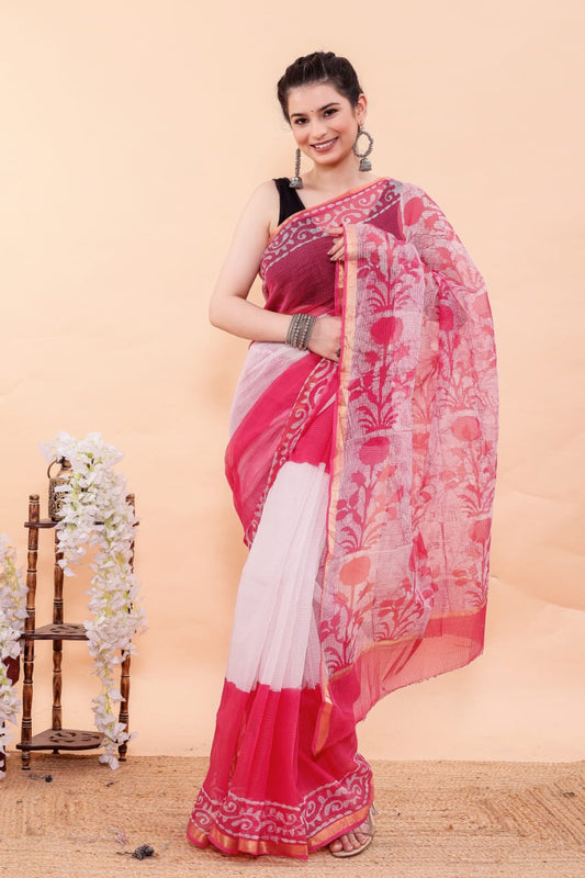 Exclusive Hand Block Premium Kota Doria Saree