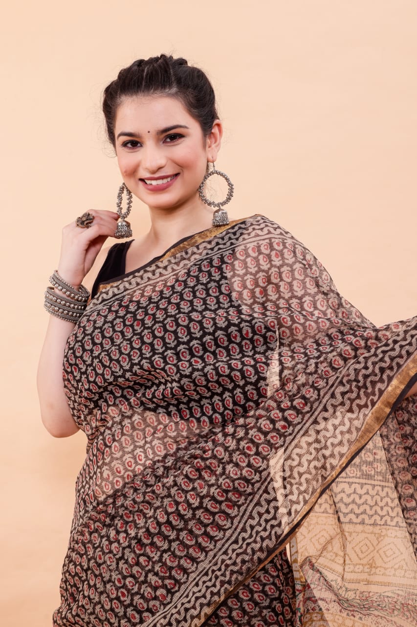 Exclusive Hand Block Premium Kota Doria Saree