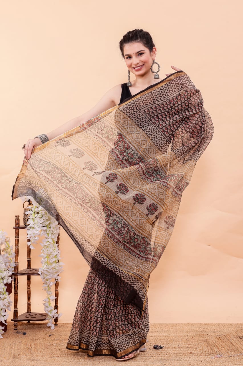 Exclusive Hand Block Premium Kota Doria Saree