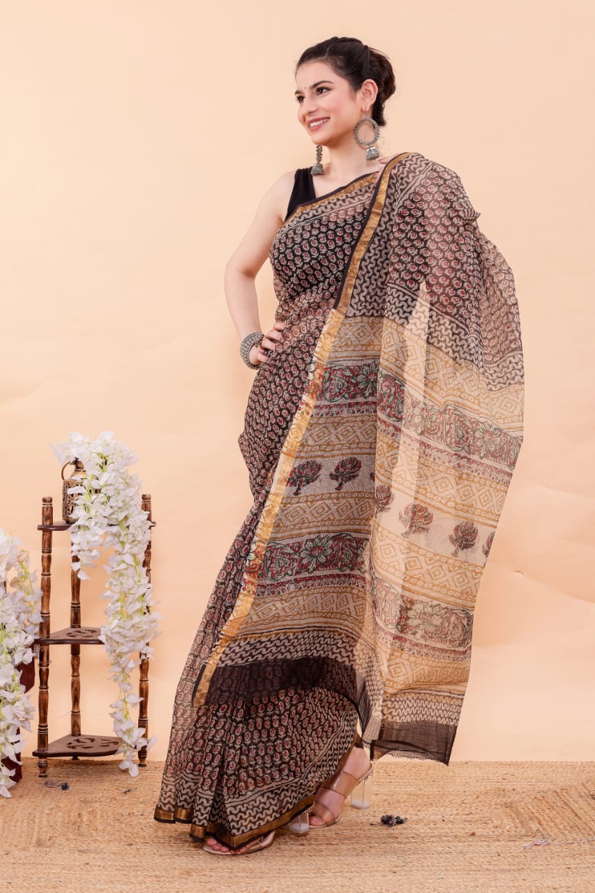 Exclusive Hand Block Premium Kota Doria Saree
