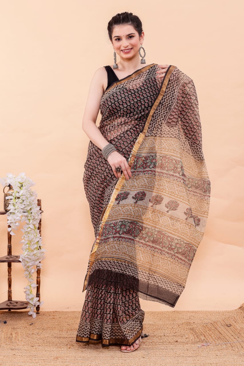 Exclusive Hand Block Premium Kota Doria Saree