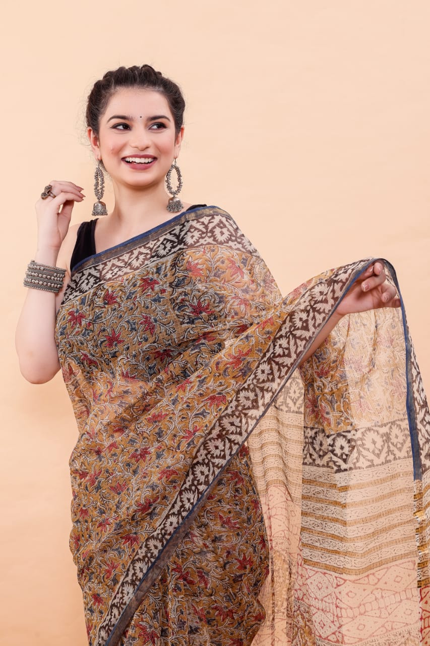 Exclusive Hand Block Premium Kota Doria Saree