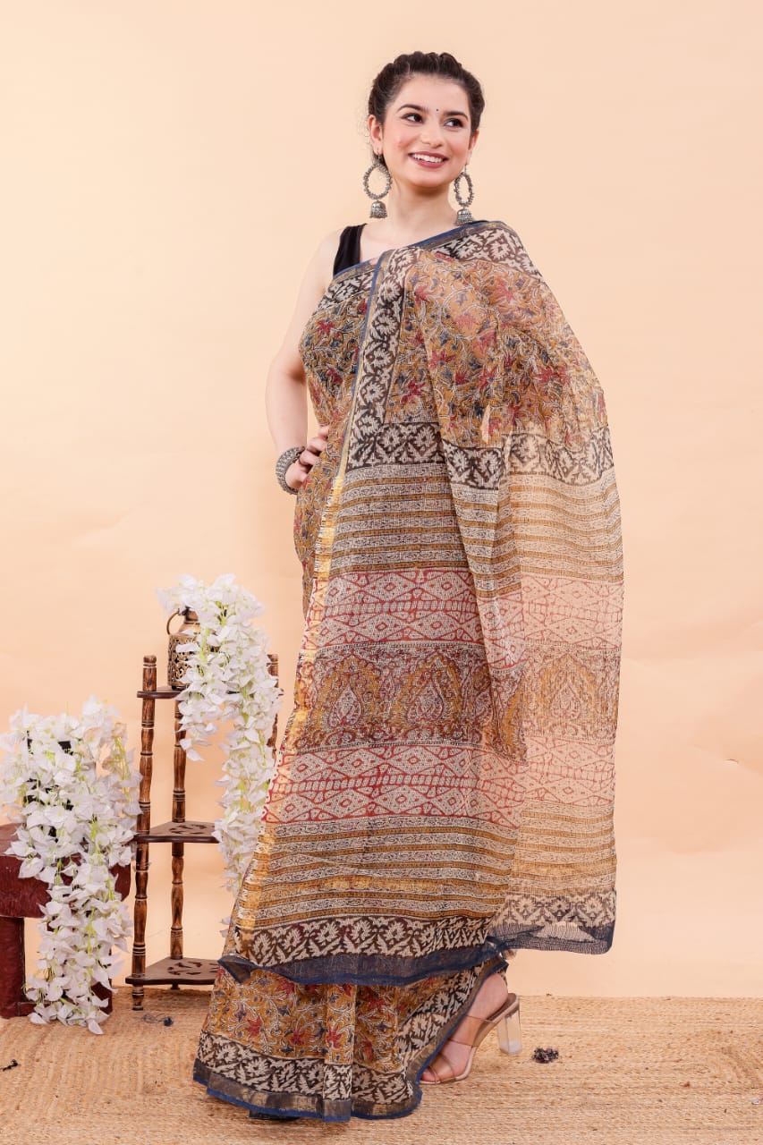 Exclusive Hand Block Premium Kota Doria Saree