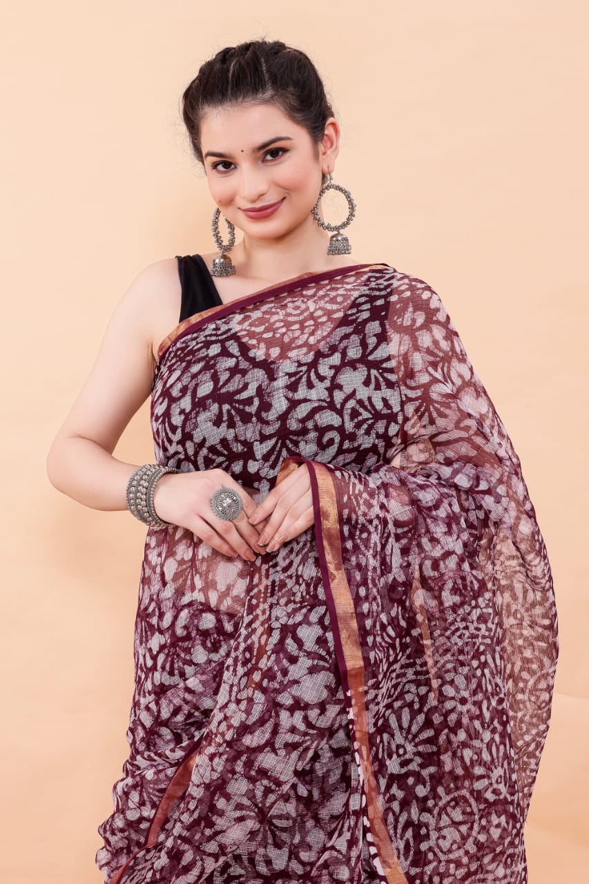 Exclusive Hand Block Premium Kota Doria Saree