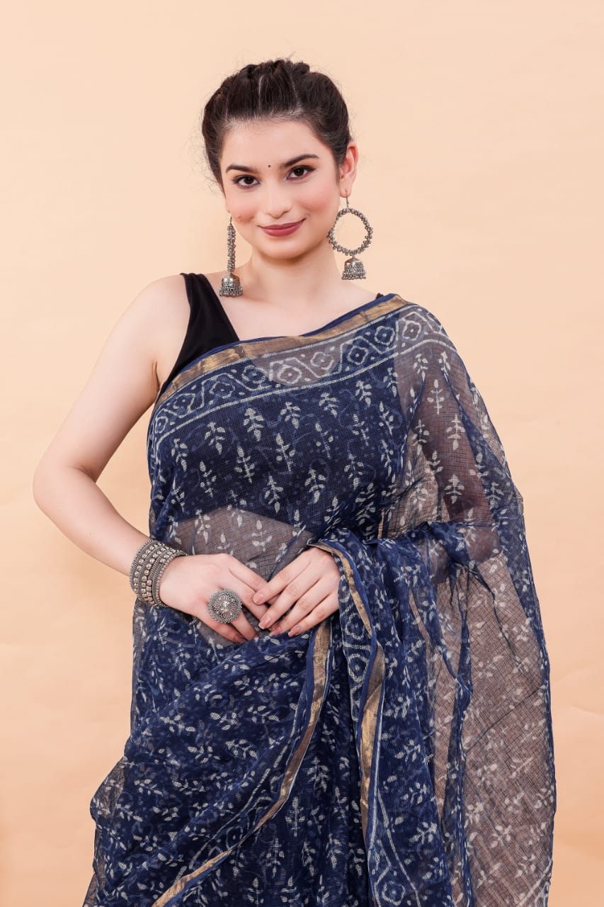 Exclusive Hand Block Premium Kota Doria Saree