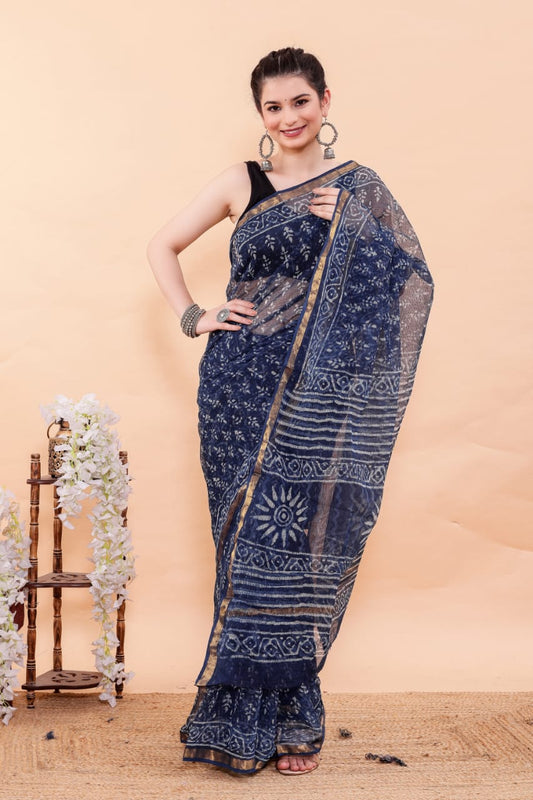 Exclusive Hand Block Premium Kota Doria Saree