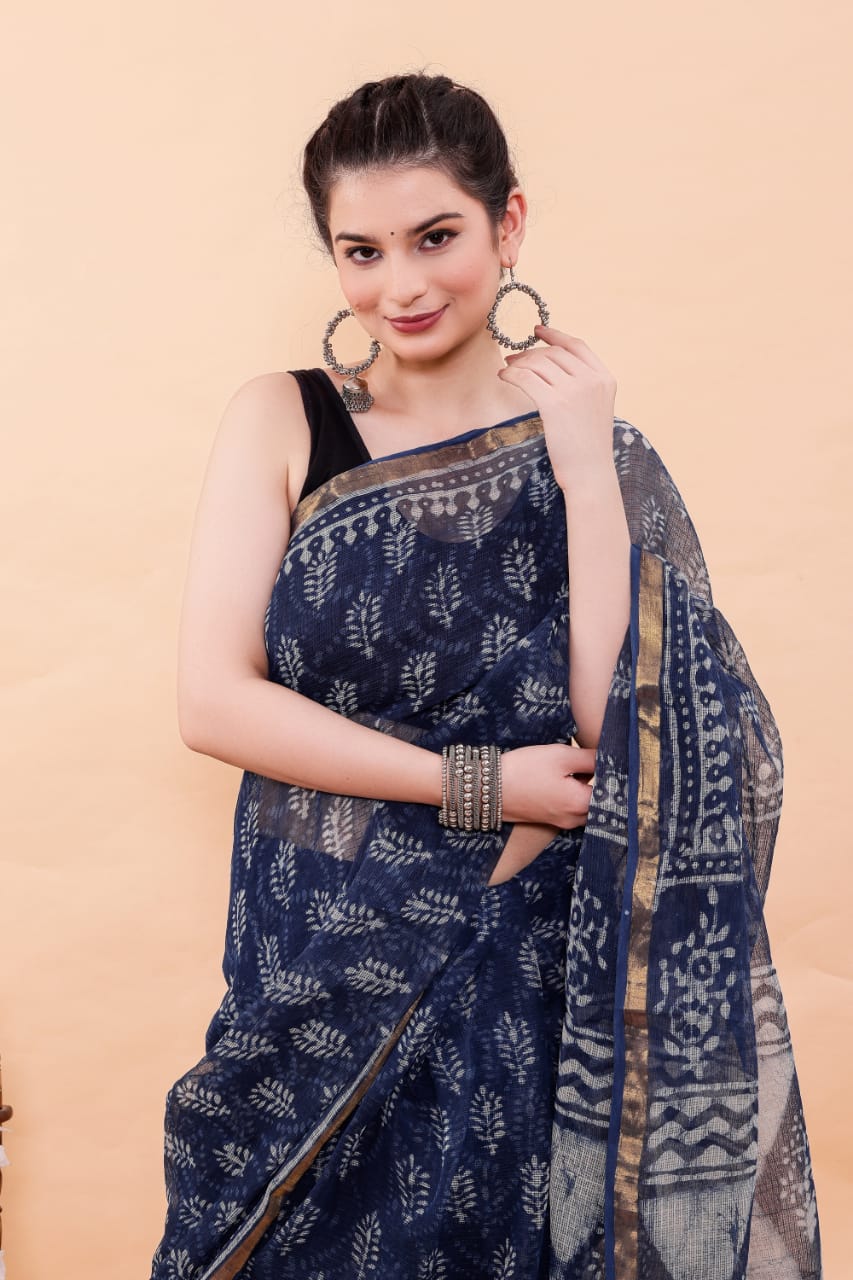 Exclusive Hand Block Premium Kota Doria Saree