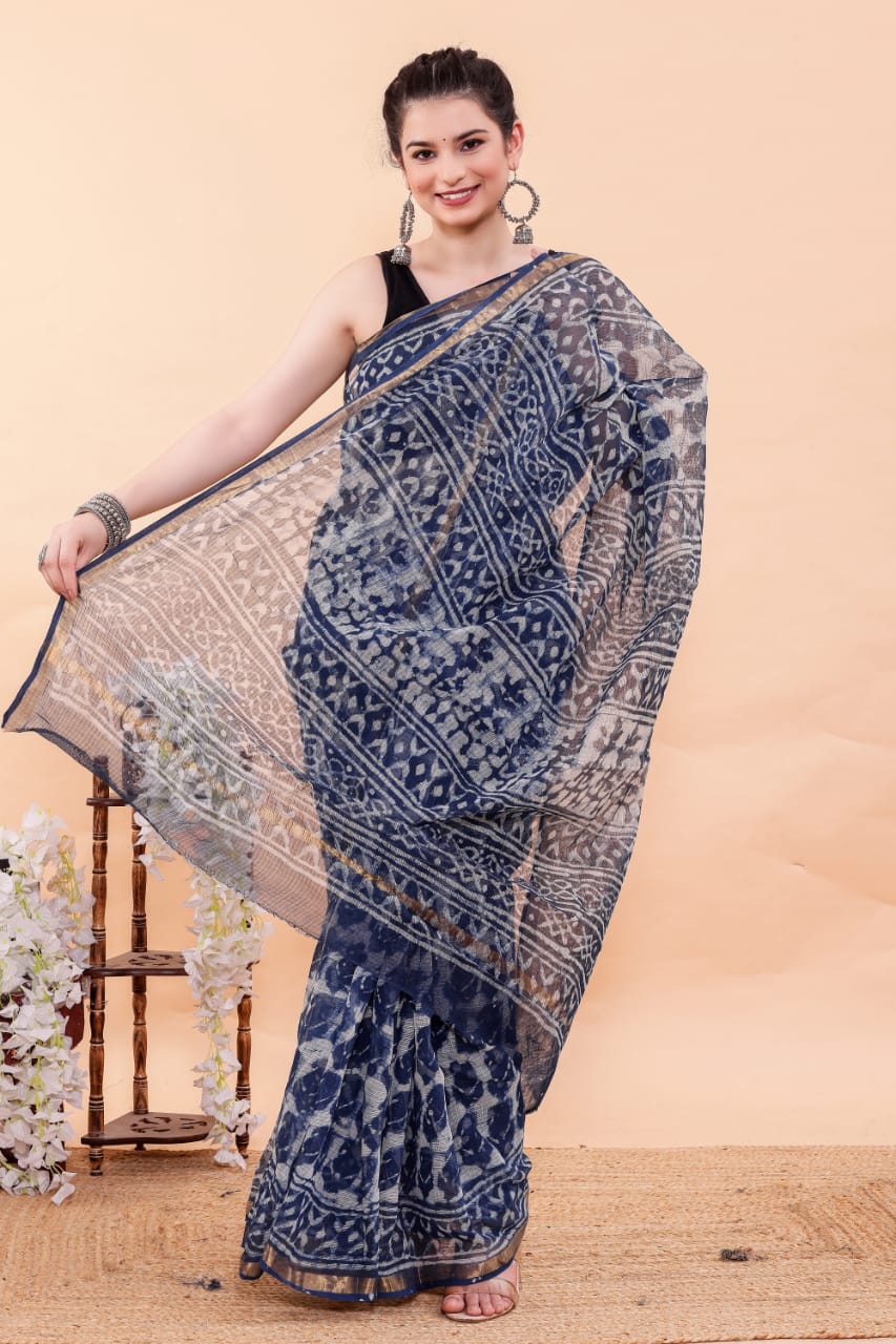 Exclusive Hand Block Premium Kota Doria Saree