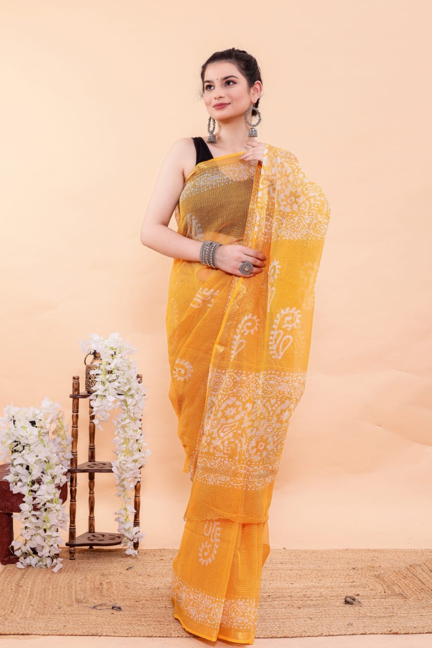 Exclusive Hand Block Premium Kota Doria Saree