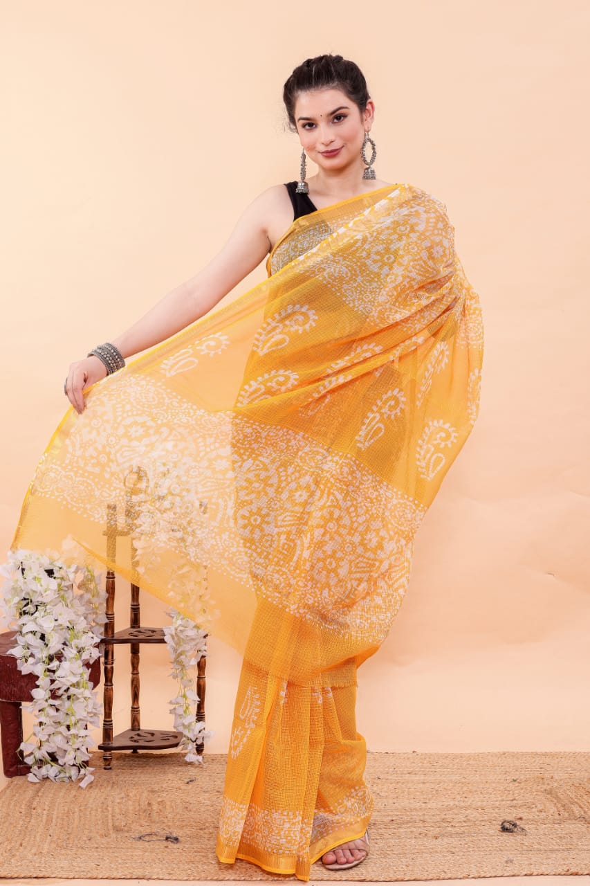 Exclusive Hand Block Premium Kota Doria Saree