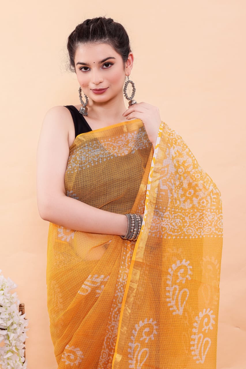 Exclusive Hand Block Premium Kota Doria Saree