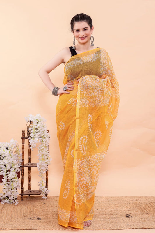 Exclusive Hand Block Premium Kota Doria Saree