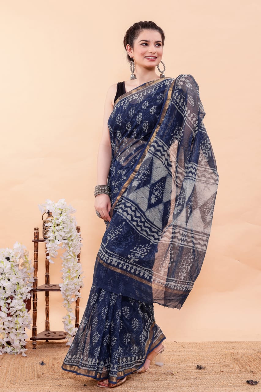 Exclusive Hand Block Premium Kota Doria Saree