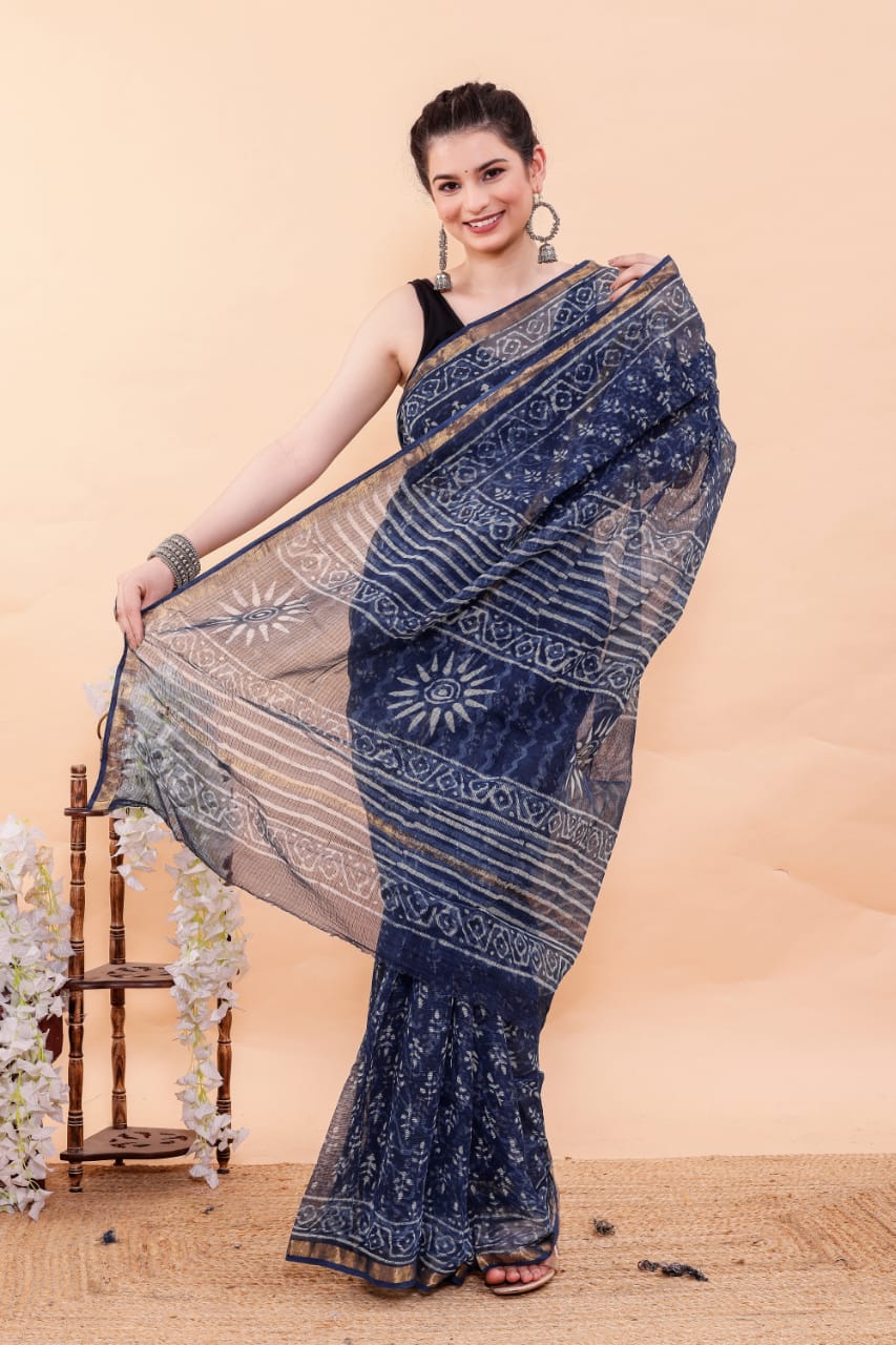 Exclusive Hand Block Premium Kota Doria Saree