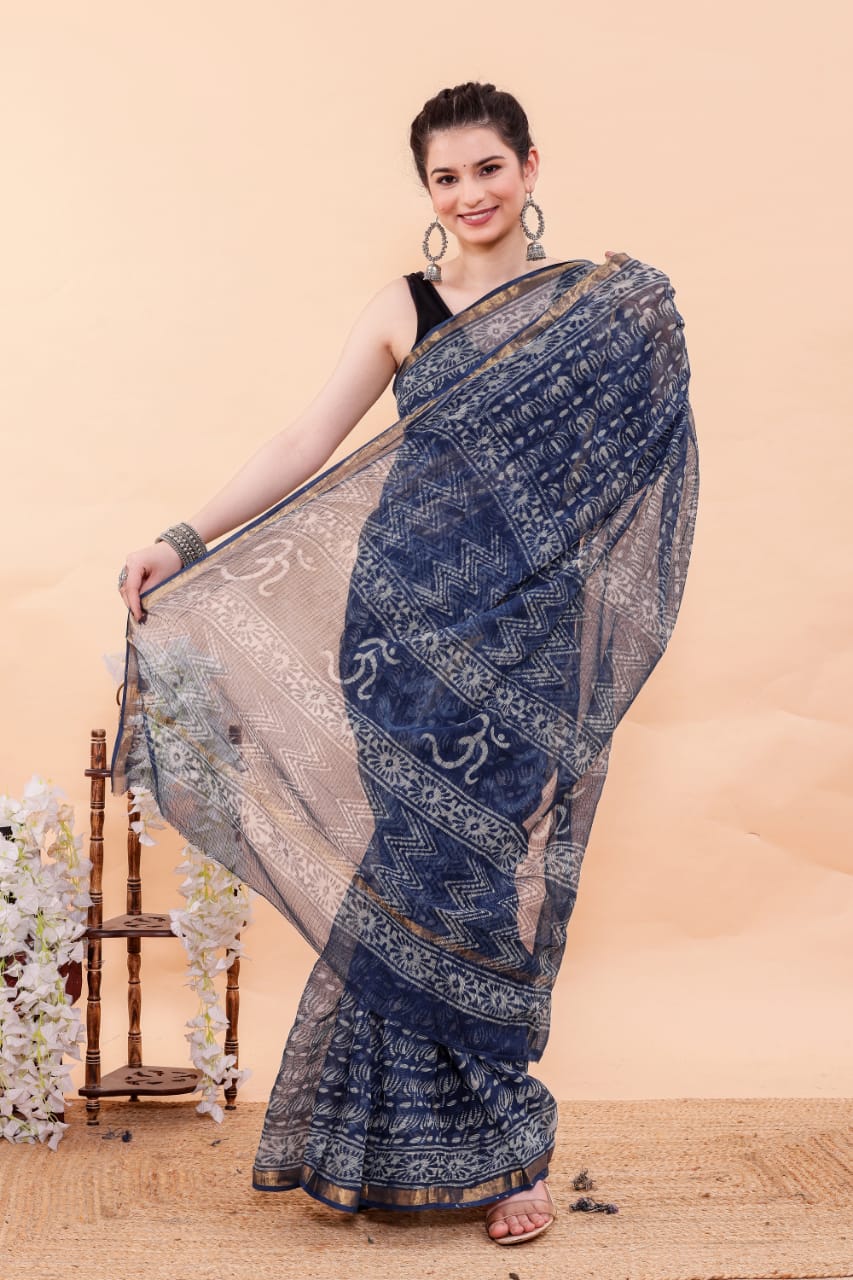 Exclusive Hand Block Premium Kota Doria Saree