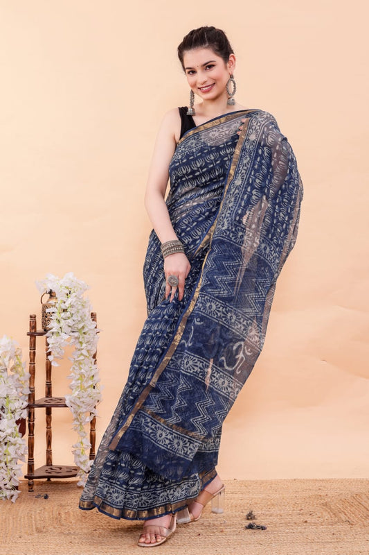 Exclusive Hand Block Premium Kota Doria Saree