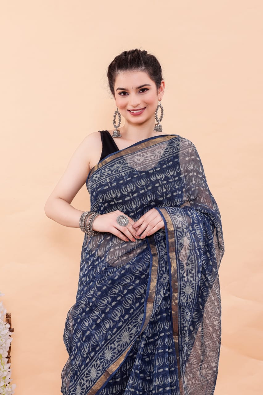 Exclusive Hand Block Premium Kota Doria Saree