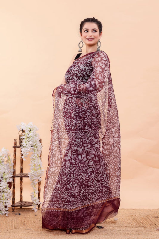 Exclusive Hand Block Premium Kota Doria Saree