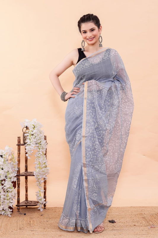 Exclusive Hand Block Premium Kota Doria Saree