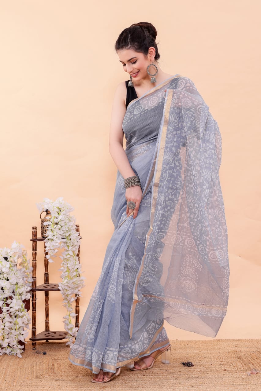 Exclusive Hand Block Premium Kota Doria Saree