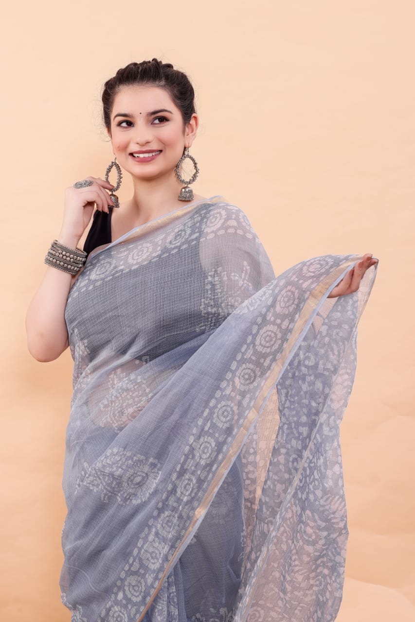 Exclusive Hand Block Premium Kota Doria Saree