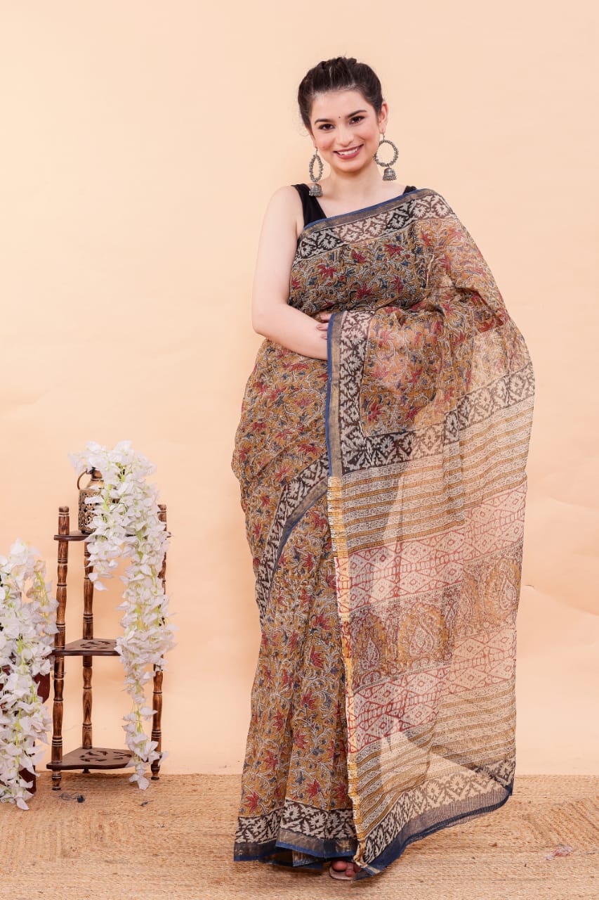 Exclusive Hand Block Premium Kota Doria Saree