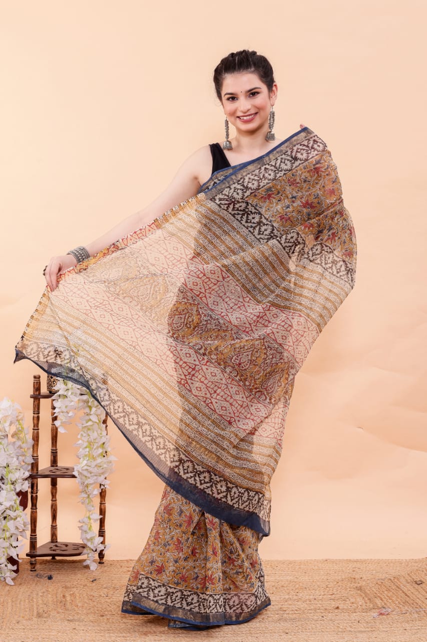 Exclusive Hand Block Premium Kota Doria Saree