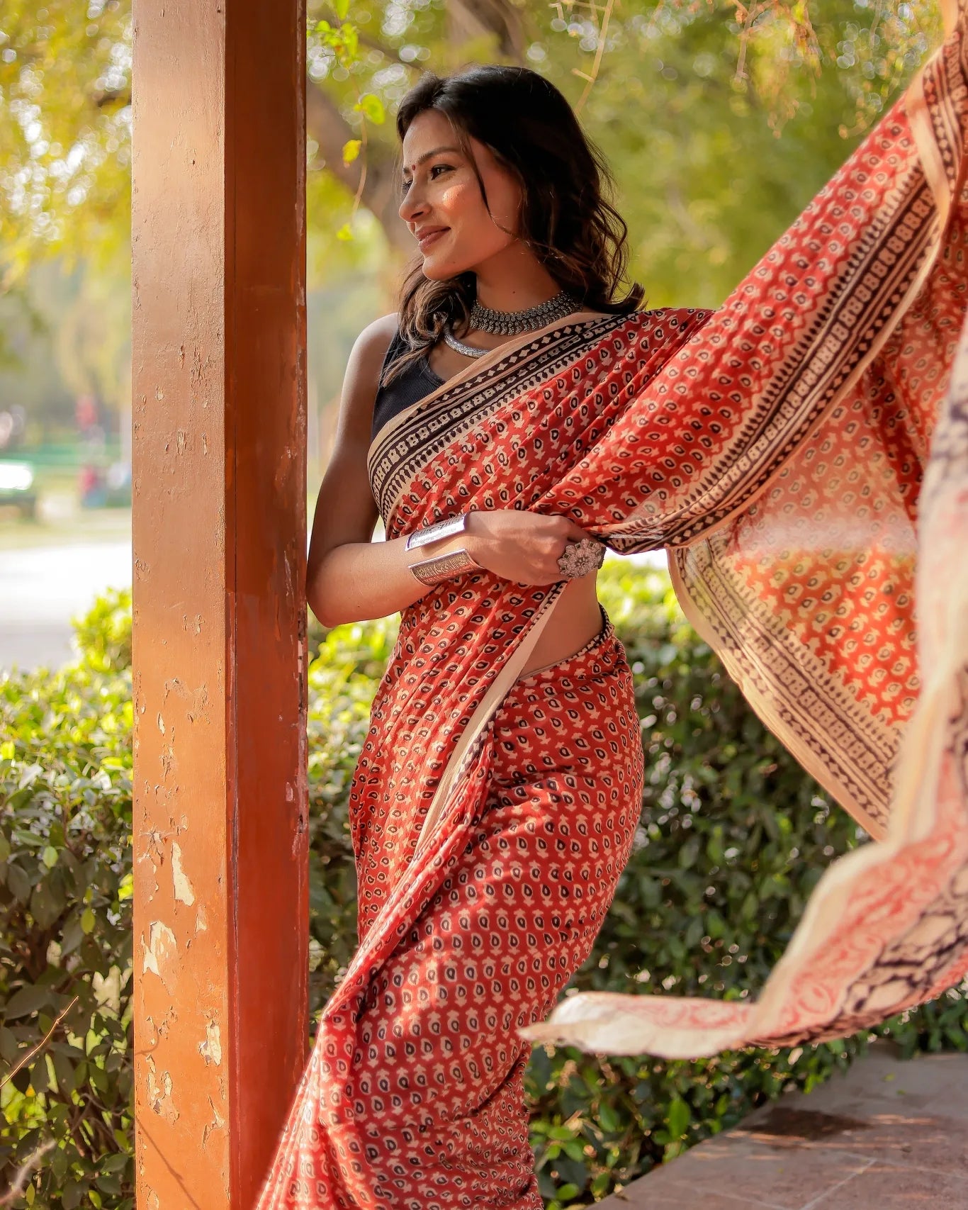 Bagru gadh red color pure cotton block print saree