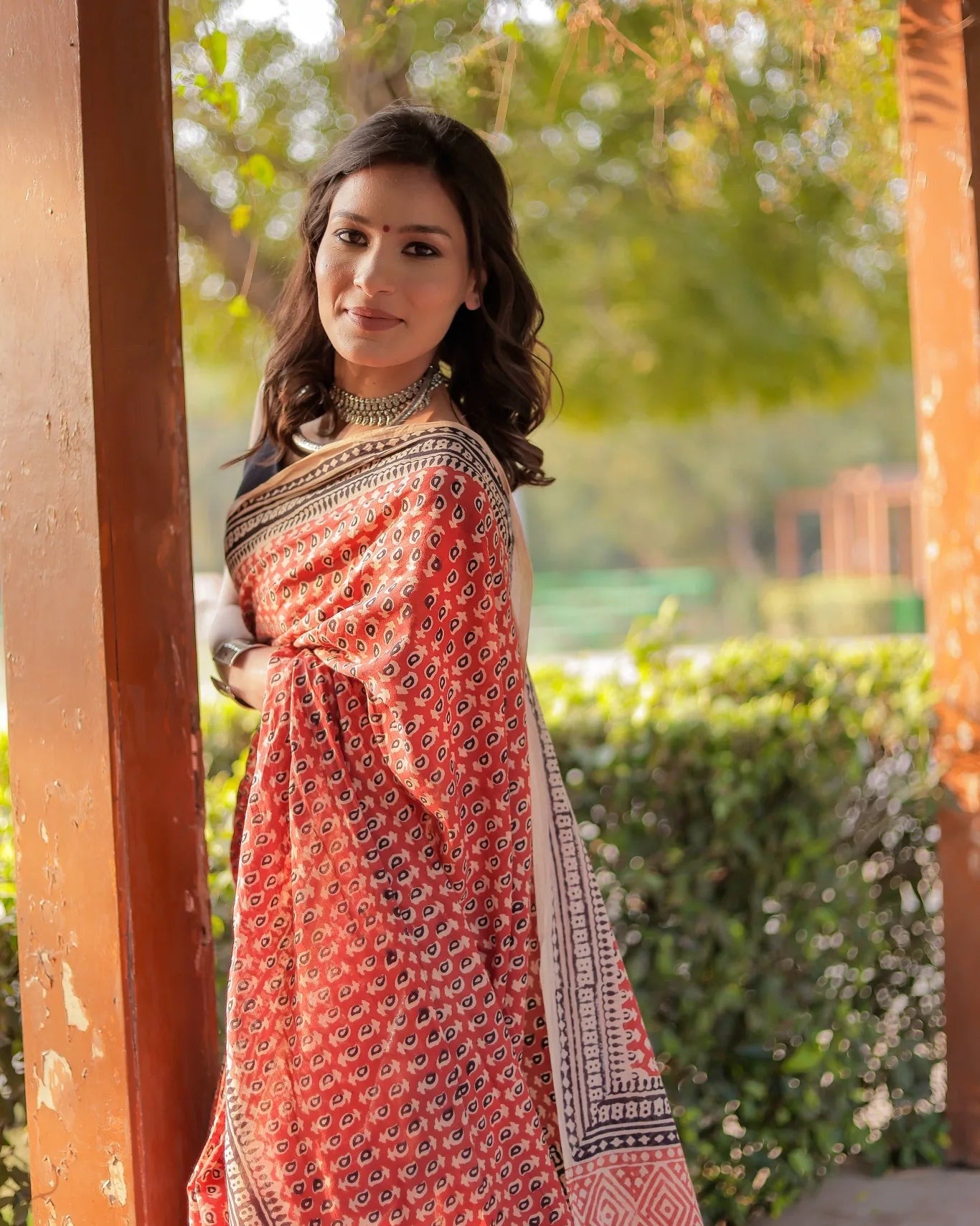 Bagru gadh red color pure cotton block print saree