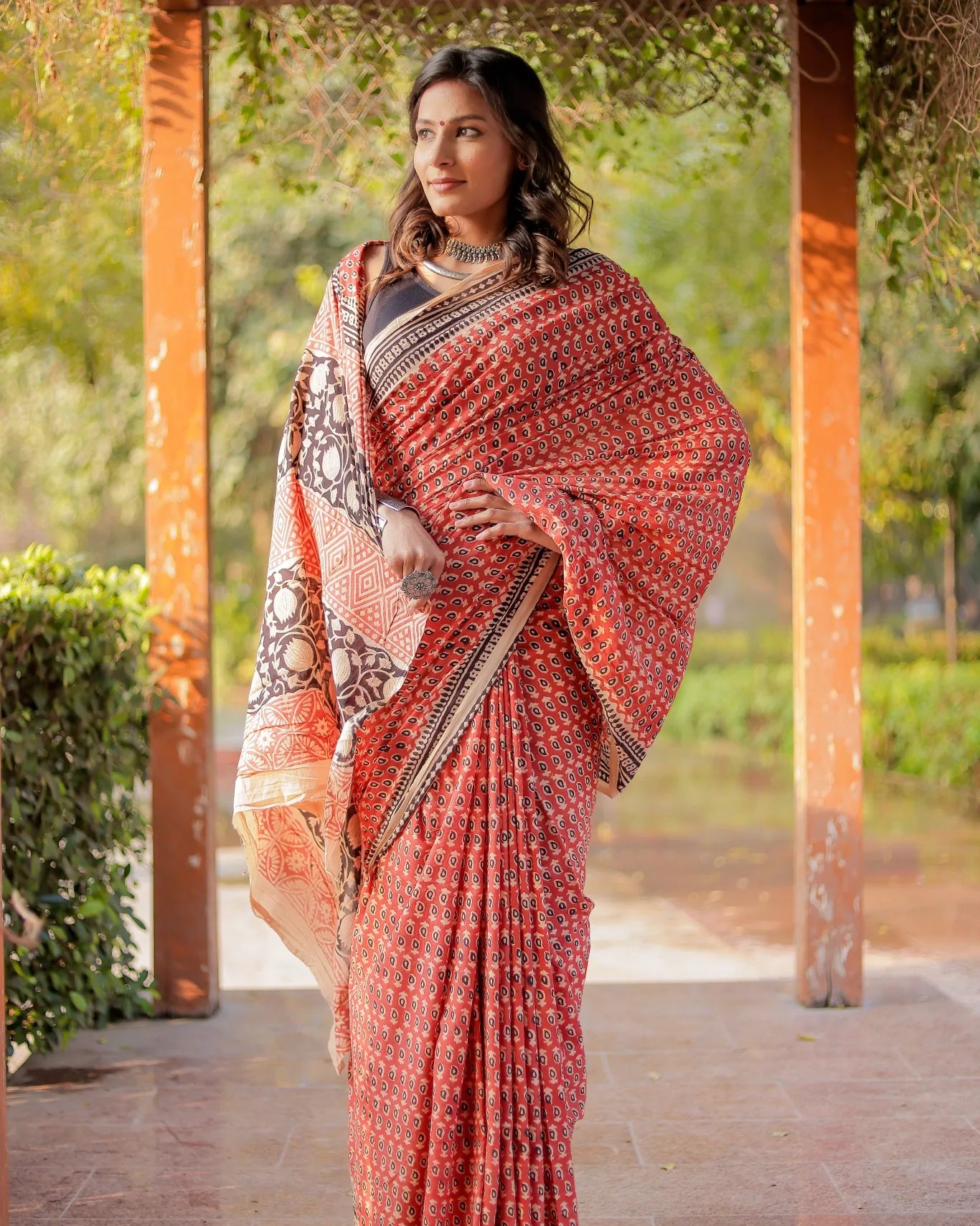 Bagru gadh red color pure cotton block print saree