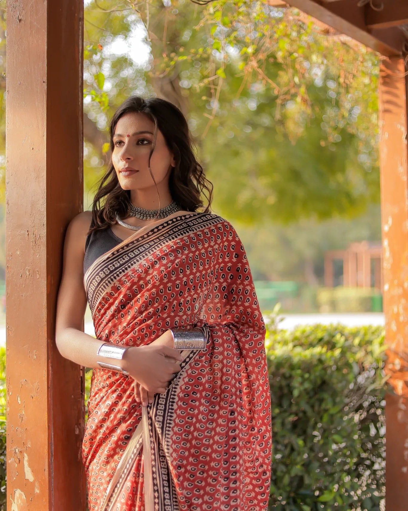 Bagru gadh red color pure cotton block print saree