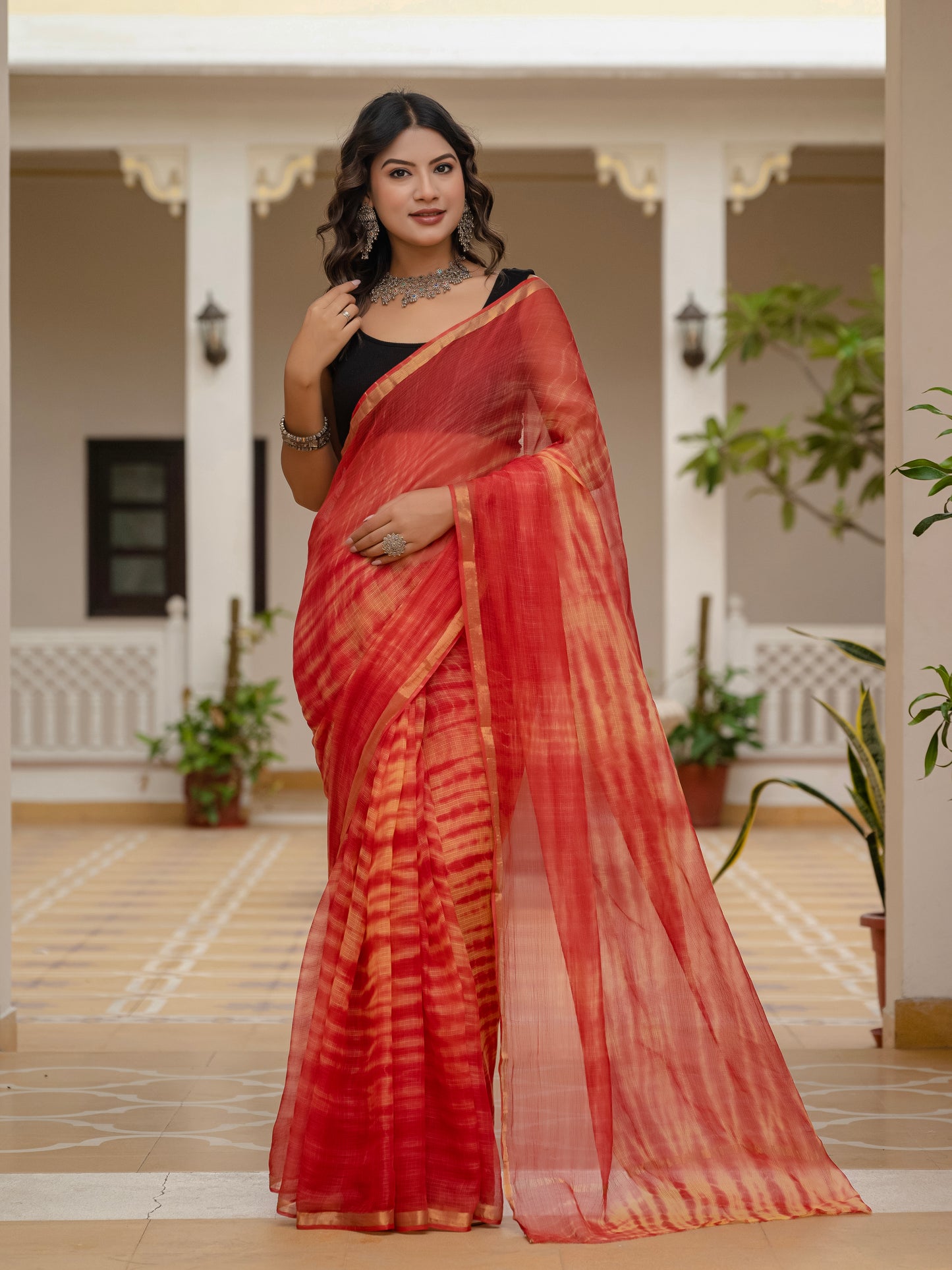 Red Tie & Dye pure Kota Doria saree